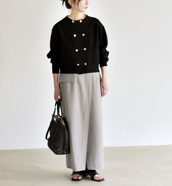 quaranciel「《追加予約》quaranciel:〈手洗い可能〉ノーカラー ダブル ボタン ジャケット カーディガン」|カーディガン|