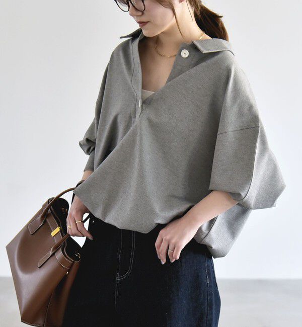 quaranciel「《追加予約》quaranciel:〈洗濯機可能〉ライト ポンチ ドロスト ポロ プルオーバー」|スウェット・ジャージ|