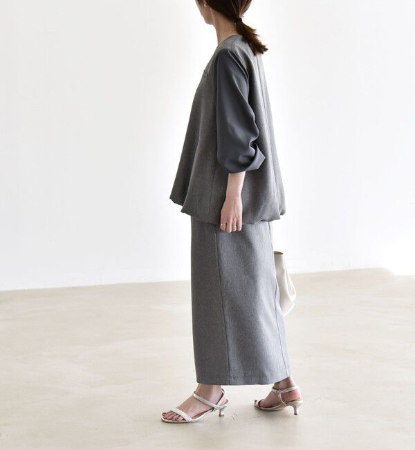 quaranciel「quaranciel:〈洗濯機可能〉Vネック ブラウス & Iライン スカート セットアップ」|ワンピース|