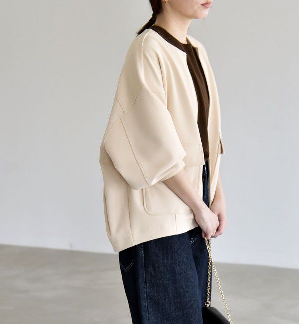 quaranciel「quaranciel:〈洗濯機可能〉ダンボール ノーカラー コンパクト ブルゾン」|ブルゾン・スタジャン|