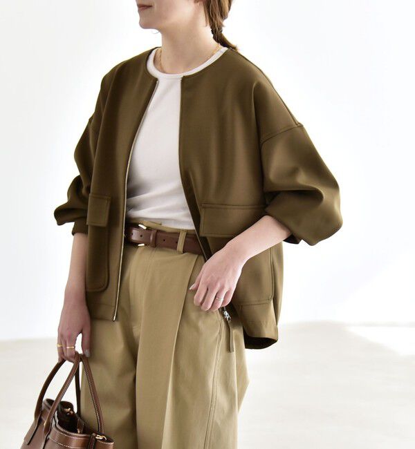 quaranciel「quaranciel:〈洗濯機可能〉ダンボール ノーカラー コンパクト ブルゾン」|ブルゾン・スタジャン|