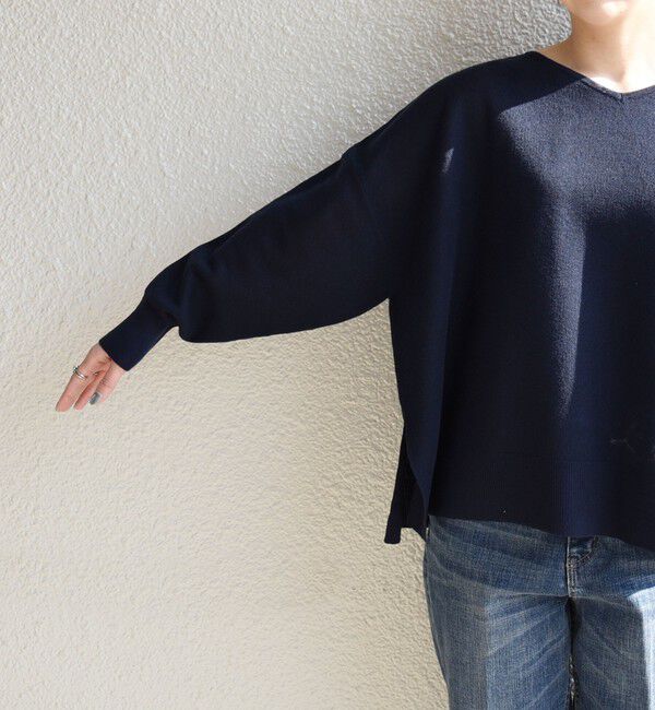 quaranciel「quaranciel:〈手洗い可能〉シアー 2way Vネック ドルマン ニット プルオーバー」|ニット・セーター|