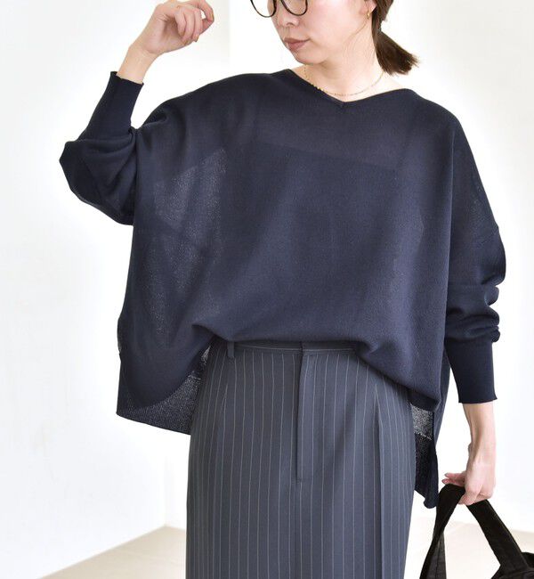 quaranciel「quaranciel:〈手洗い可能〉シアー 2way Vネック ドルマン ニット プルオーバー」|ニット・セーター|