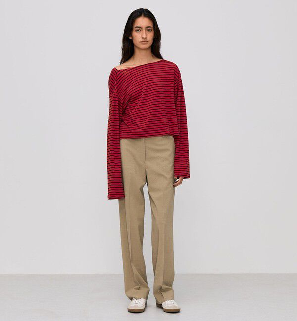 BACCA「リネンボーダー ネックドレープTシャツ」|Tシャツ・カットソー|