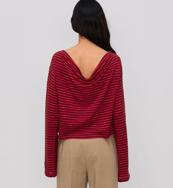 BACCA「リネンボーダー ネックドレープTシャツ」|Tシャツ・カットソー|