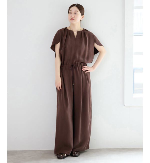 IENA「《予約》ウォッシャブル キュプラオーバーフレンチオールインワン」|オールインワン|ブラウン