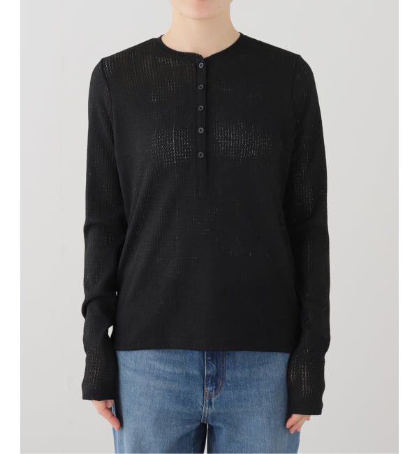 FRAMeWORK「ストレッチレースヘンリーカットソー」|Tシャツ・カットソー|ブラック