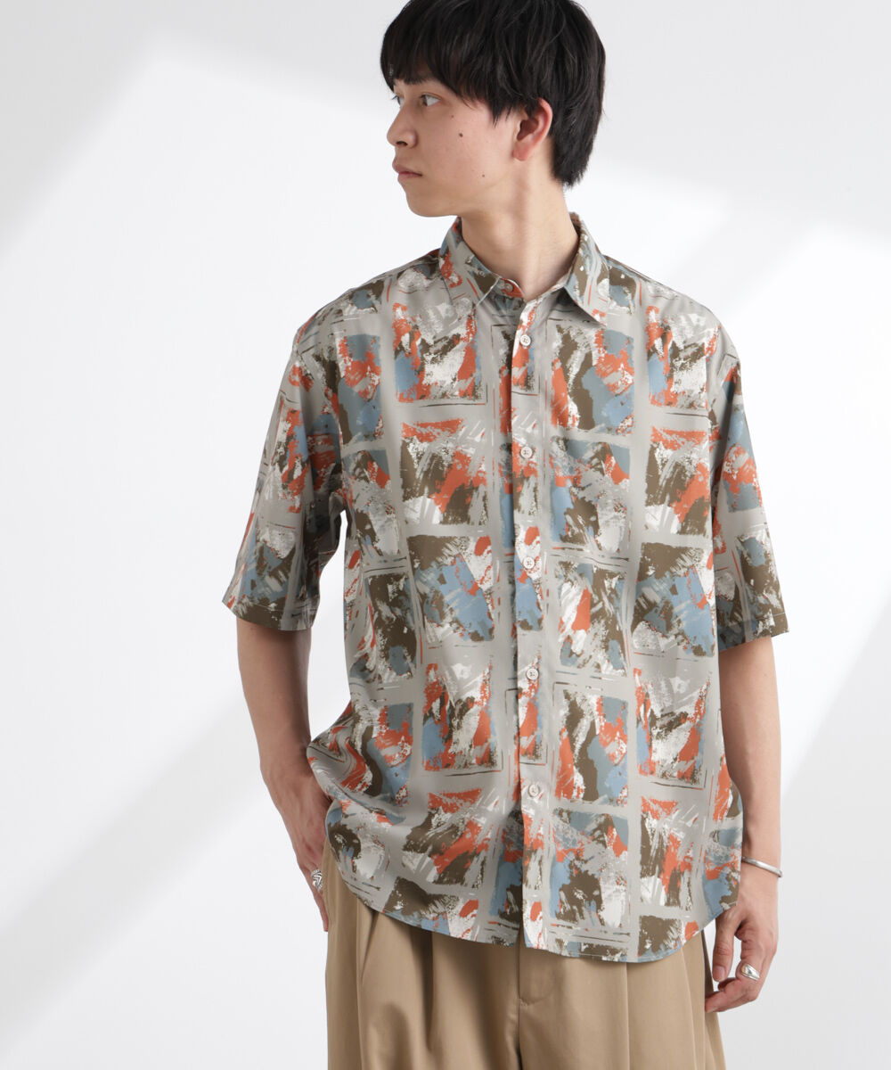 nano･universe「アート柄シャツ 半袖」|シャツ・ブラウス|ベージュ