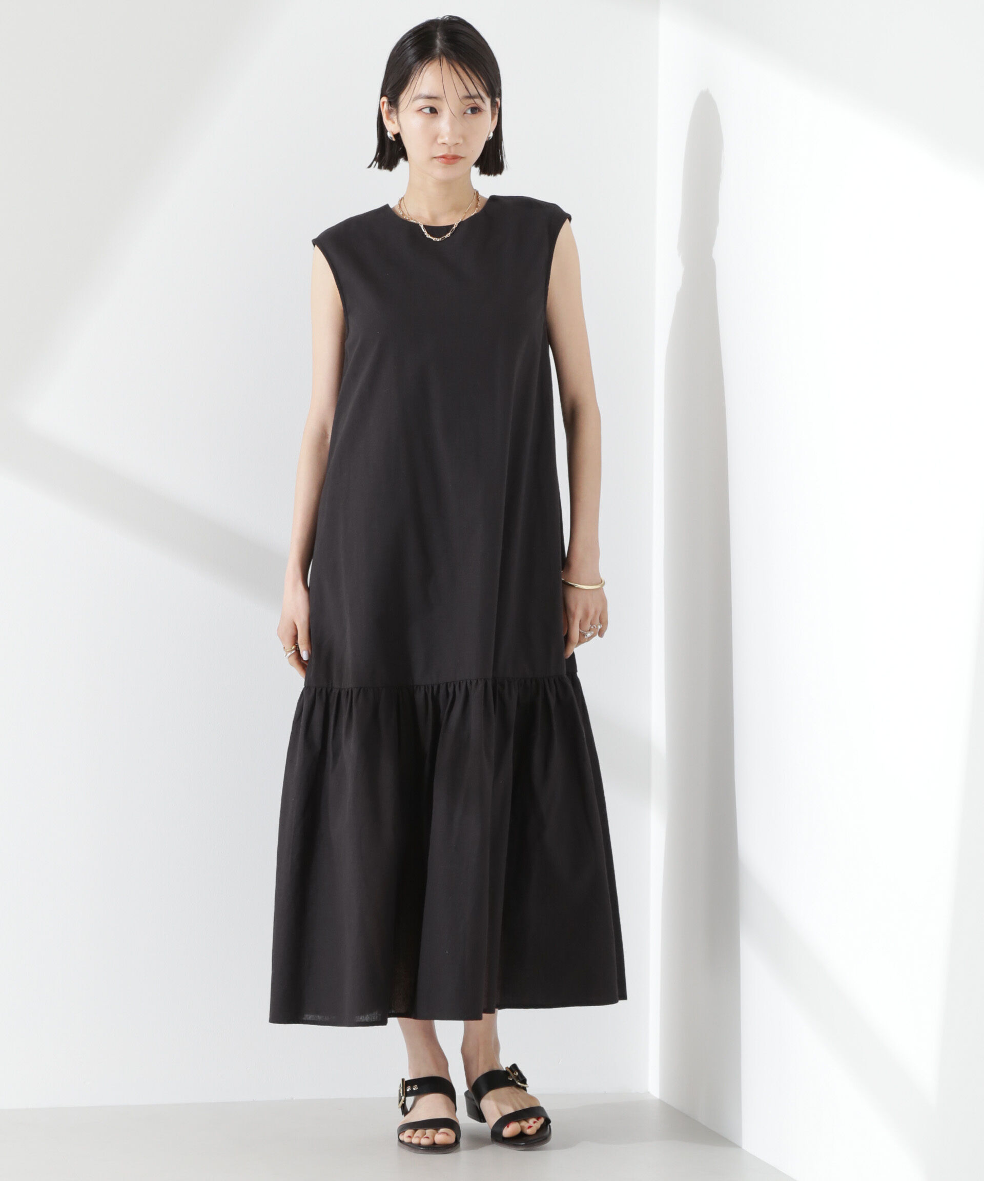 nano･universe「綿麻COOLMAXワンピース」|ワンピース|ブラック
