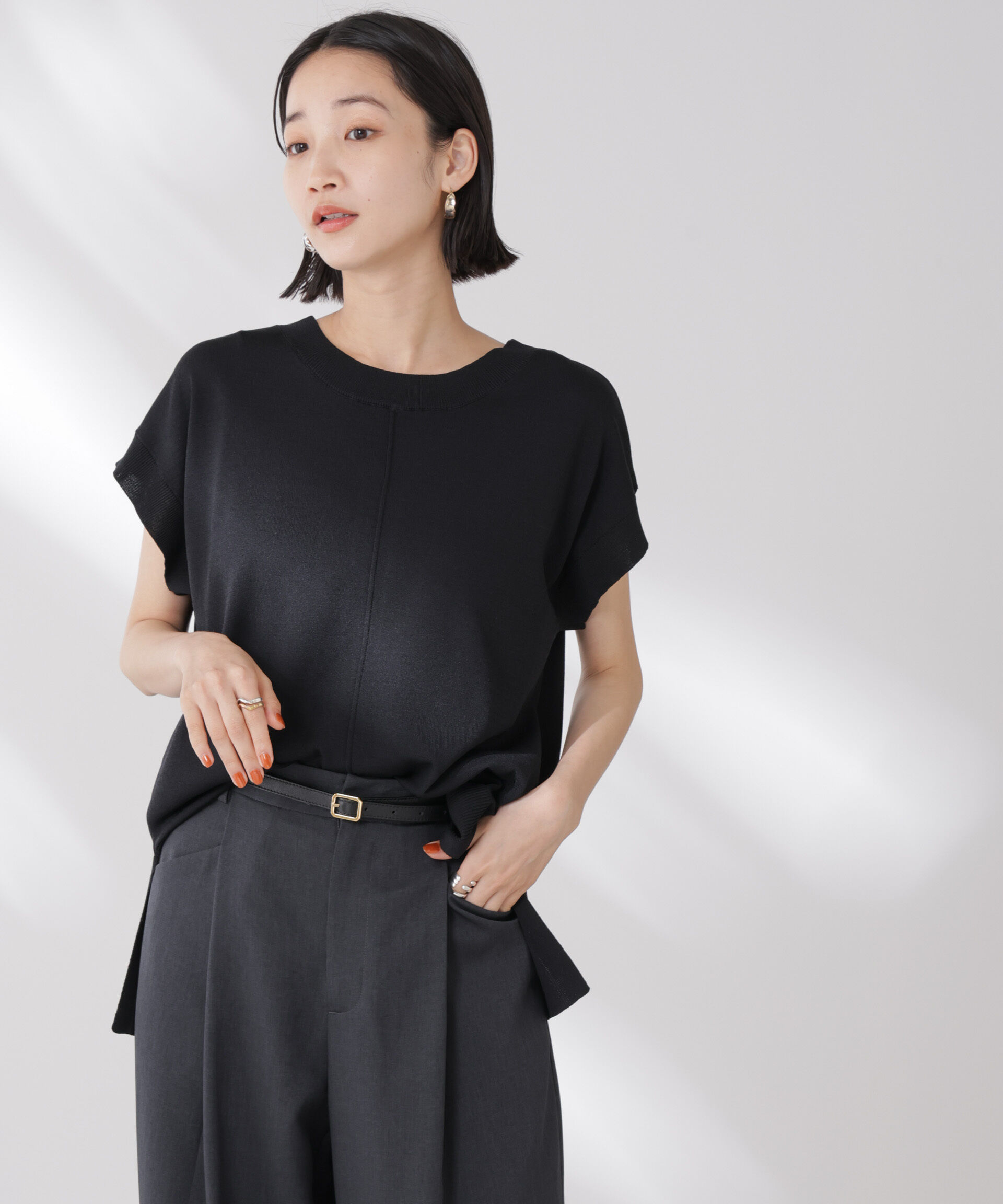 nano･universe「多機能強撚前後2wayフレンチスリーブニット」|ニット・セーター|