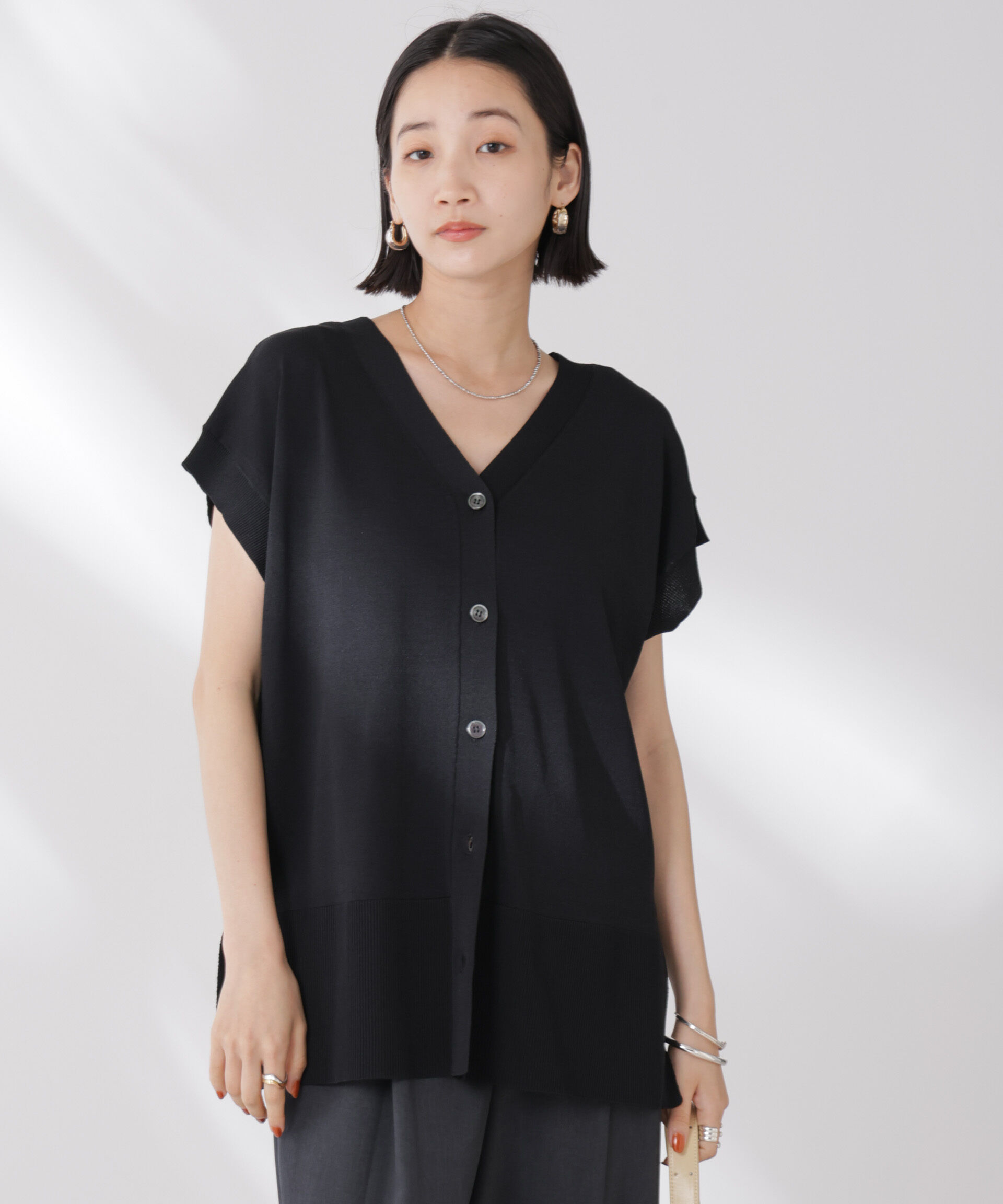 nano･universe「多機能強撚前後2wayフレンチスリーブニット」|ニット・セーター|