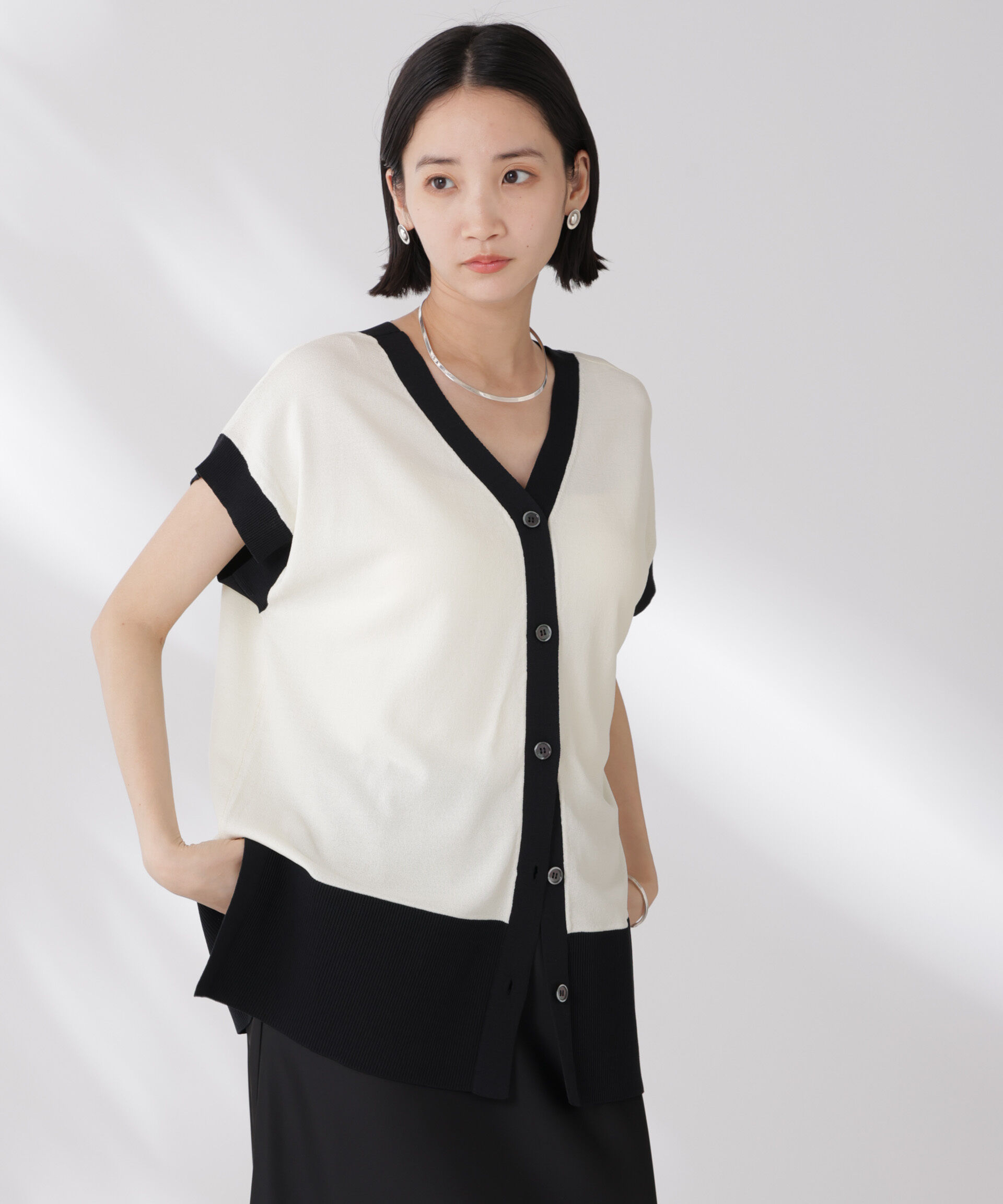 nano･universe「多機能強撚前後2wayフレンチスリーブニット」|ニット・セーター|ホワイト