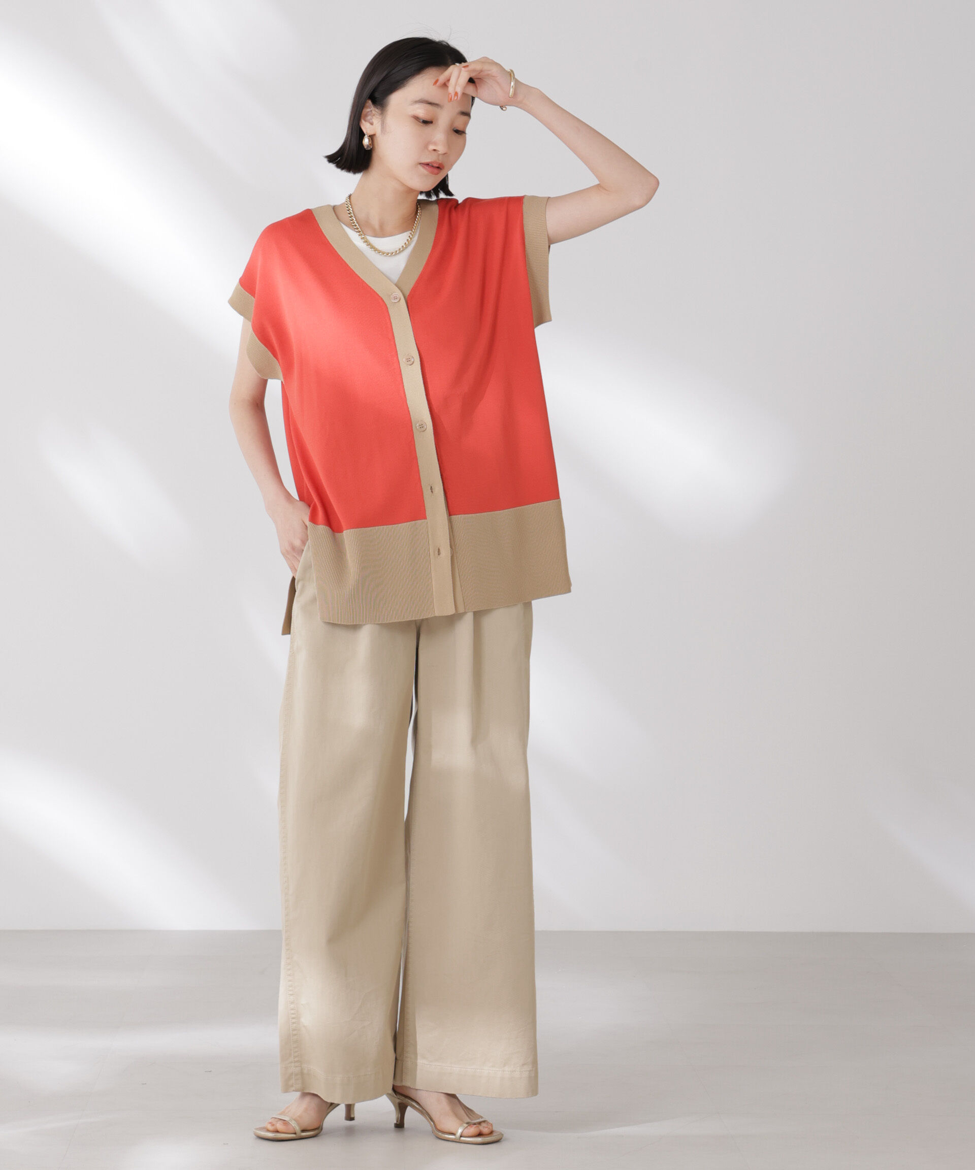 nano･universe「多機能強撚前後2wayフレンチスリーブニット」|ニット・セーター|