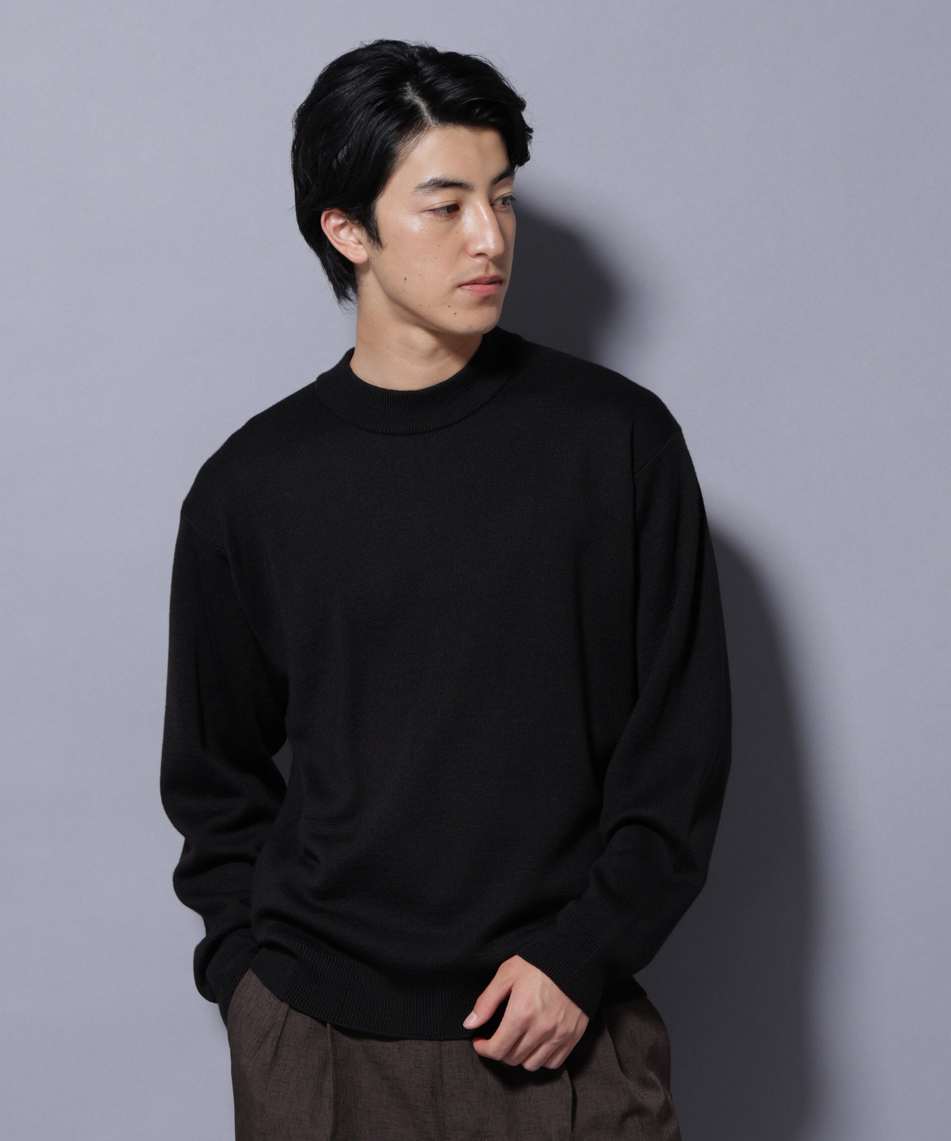 nano･universe「タスマニアウールミックス ミラノリブリラックスモックネックニット」|ニット・セーター|ブラック