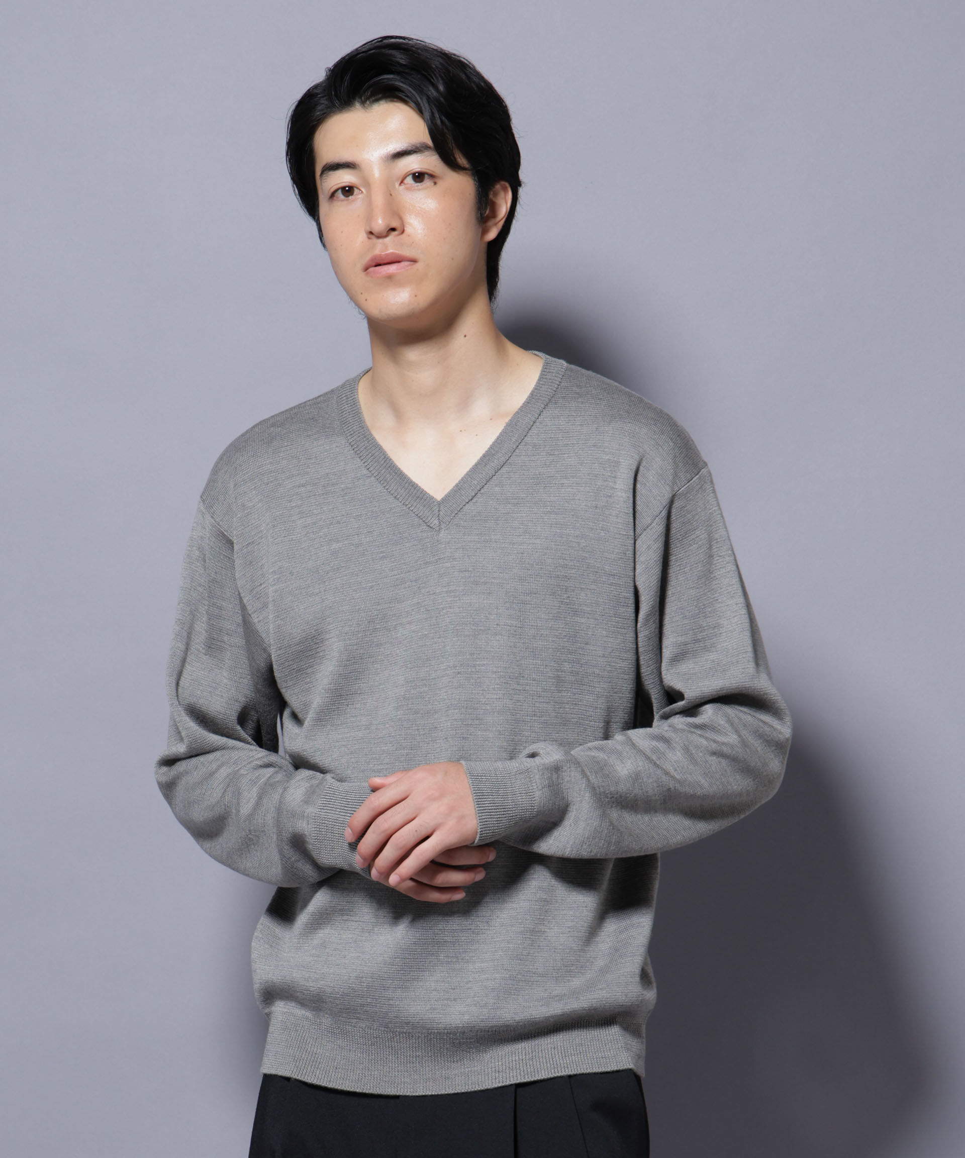 nano･universe「タスマニアウールミックス ミラノリブリラックスVネックニット」|ニット・セーター|トップグレー4