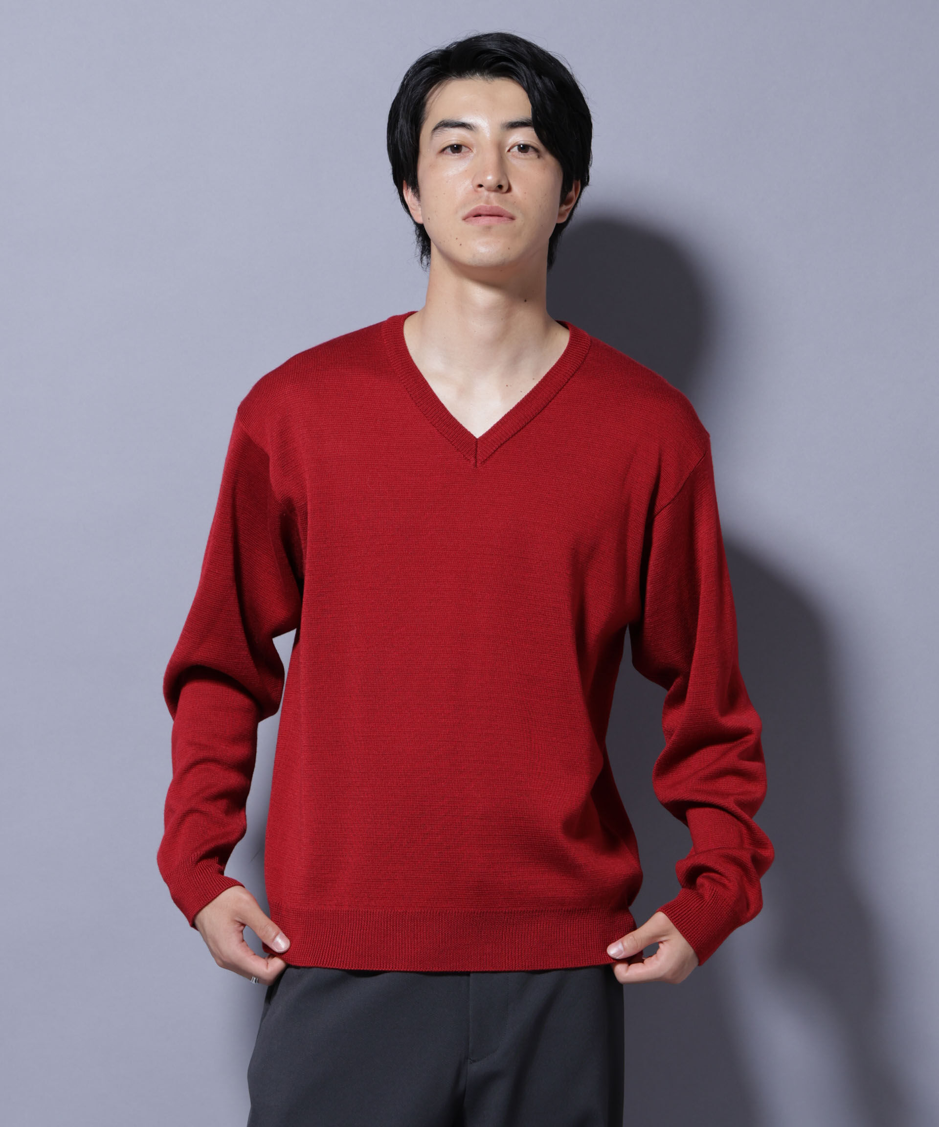 nano･universe「タスマニアウールミックス ミラノリブリラックスVネックニット」|ニット・セーター|