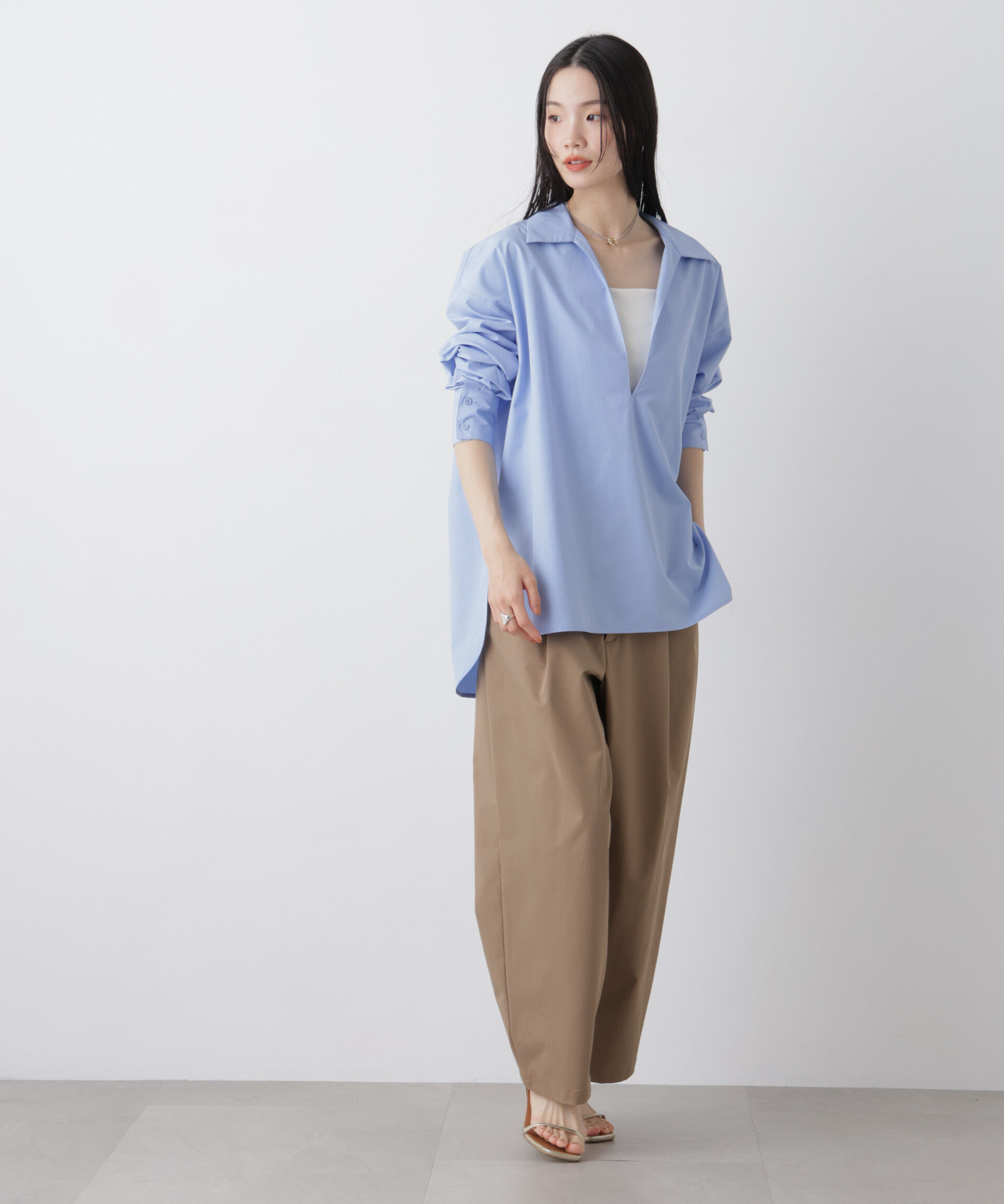 nano･universe「ツイルストレッチワンタックパンツ」|チノ|