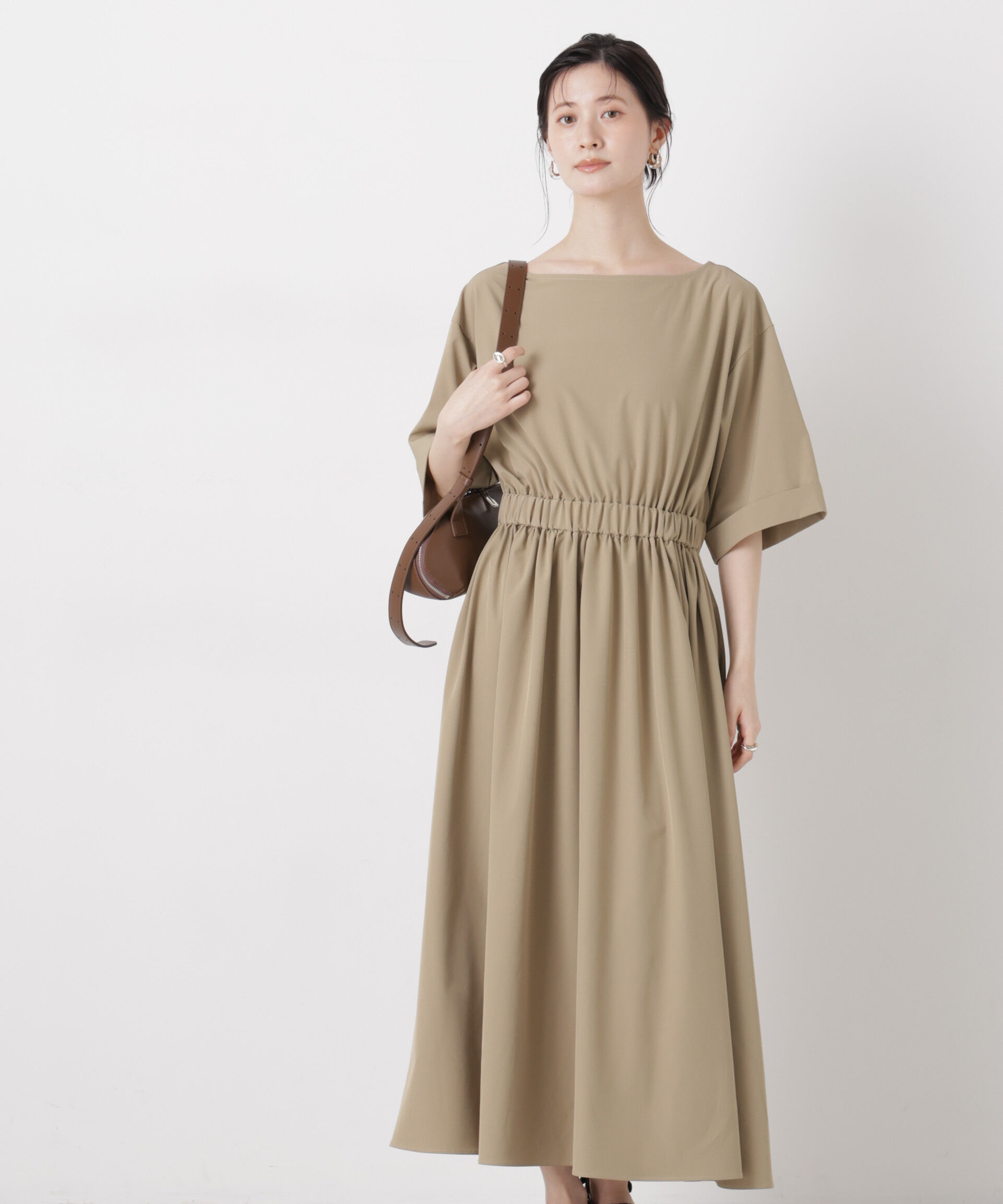 nano･universe「ウエストギャザーボートネックワンピース」|ワンピース|