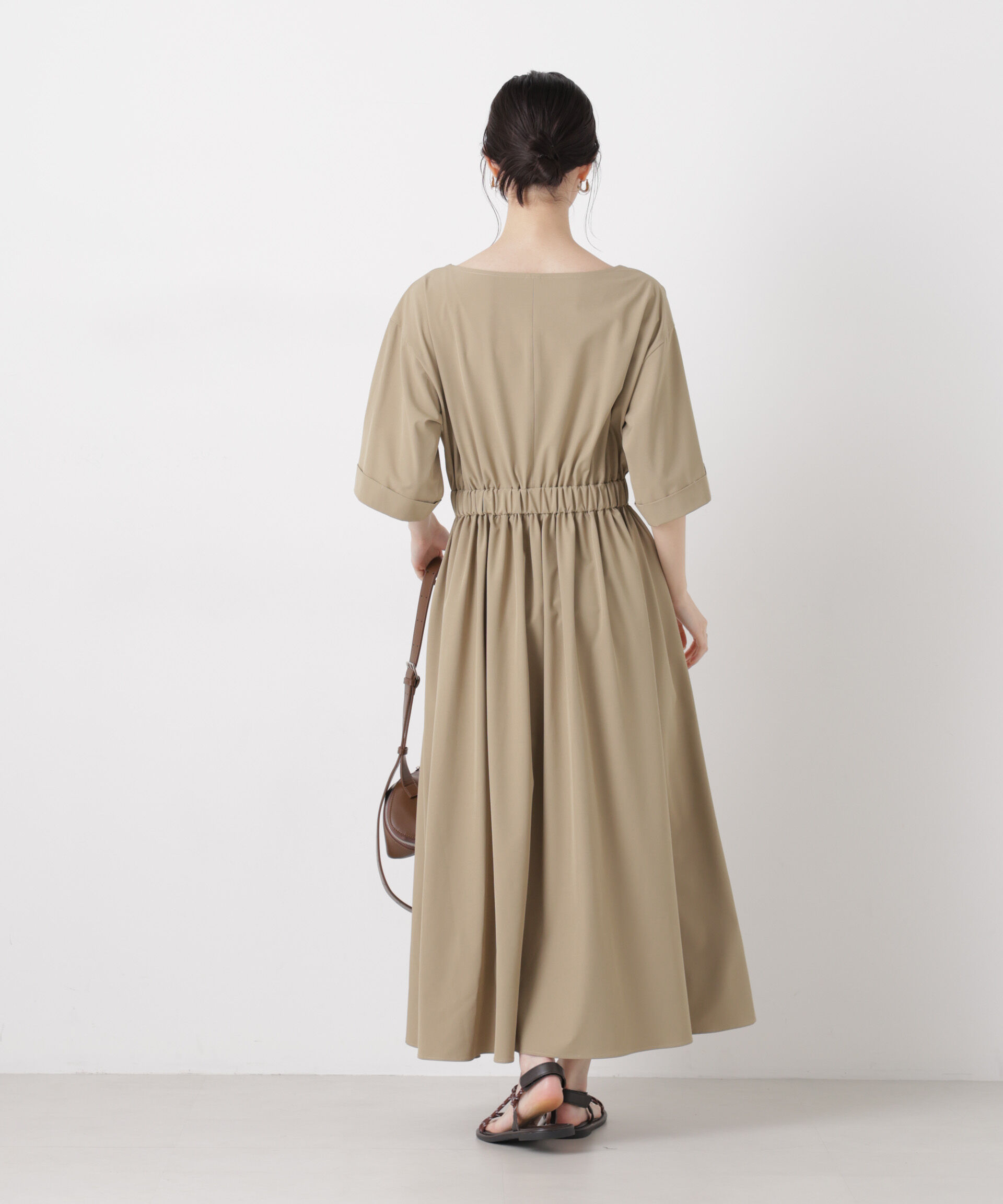 nano･universe「ウエストギャザーボートネックワンピース」|ワンピース|