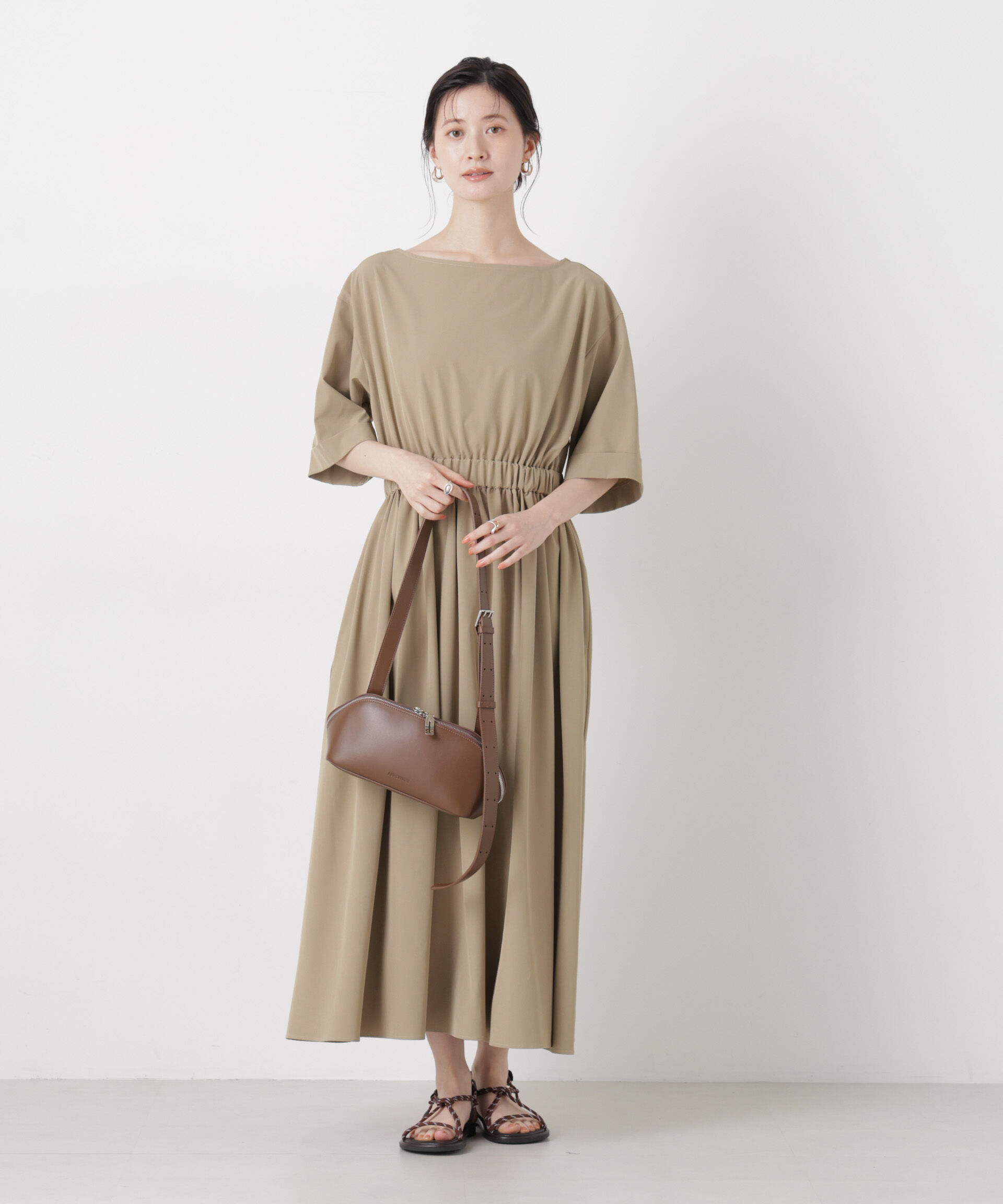 nano･universe「ウエストギャザーボートネックワンピース」|ワンピース|