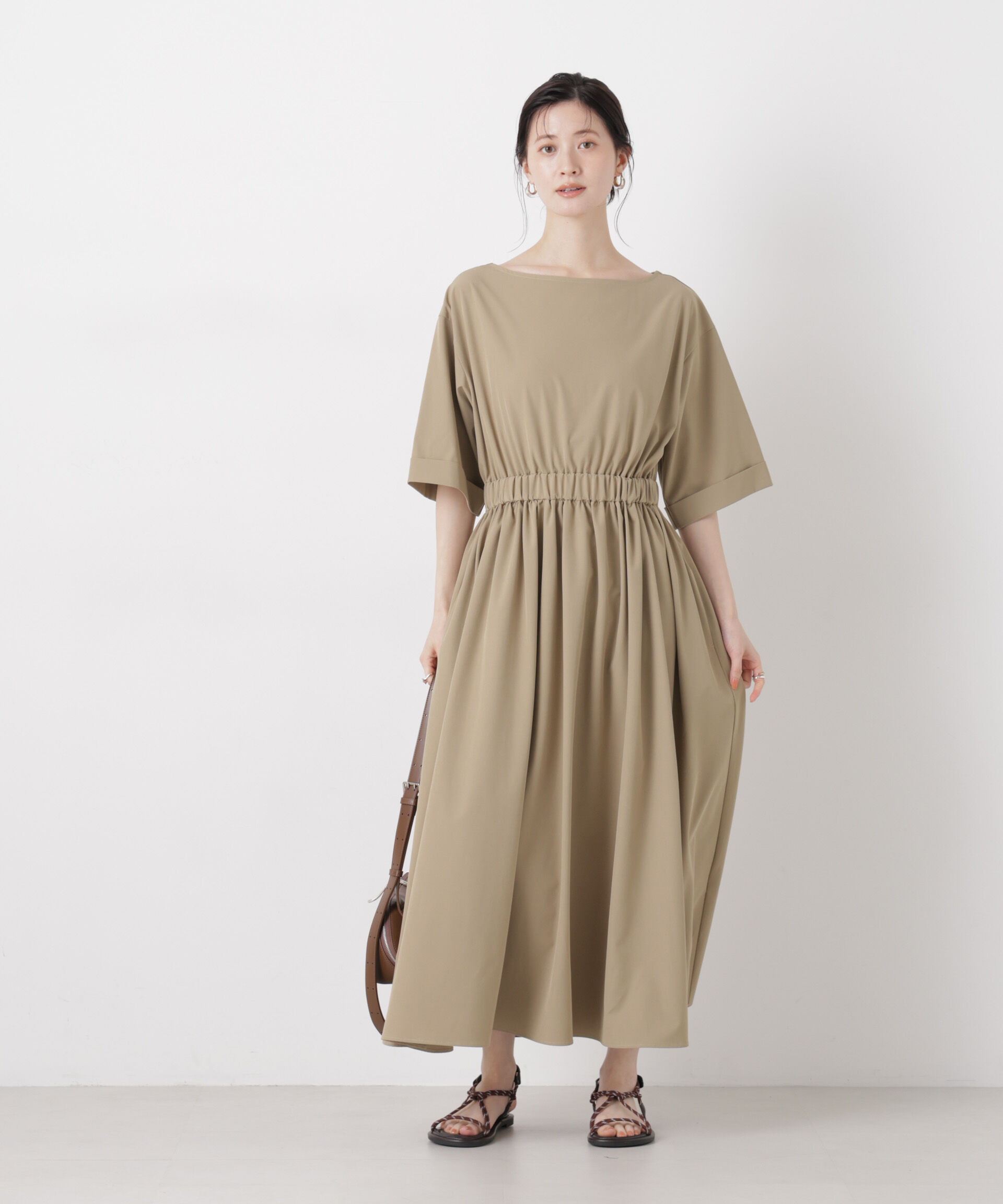 nano･universe「ウエストギャザーボートネックワンピース」|ワンピース|