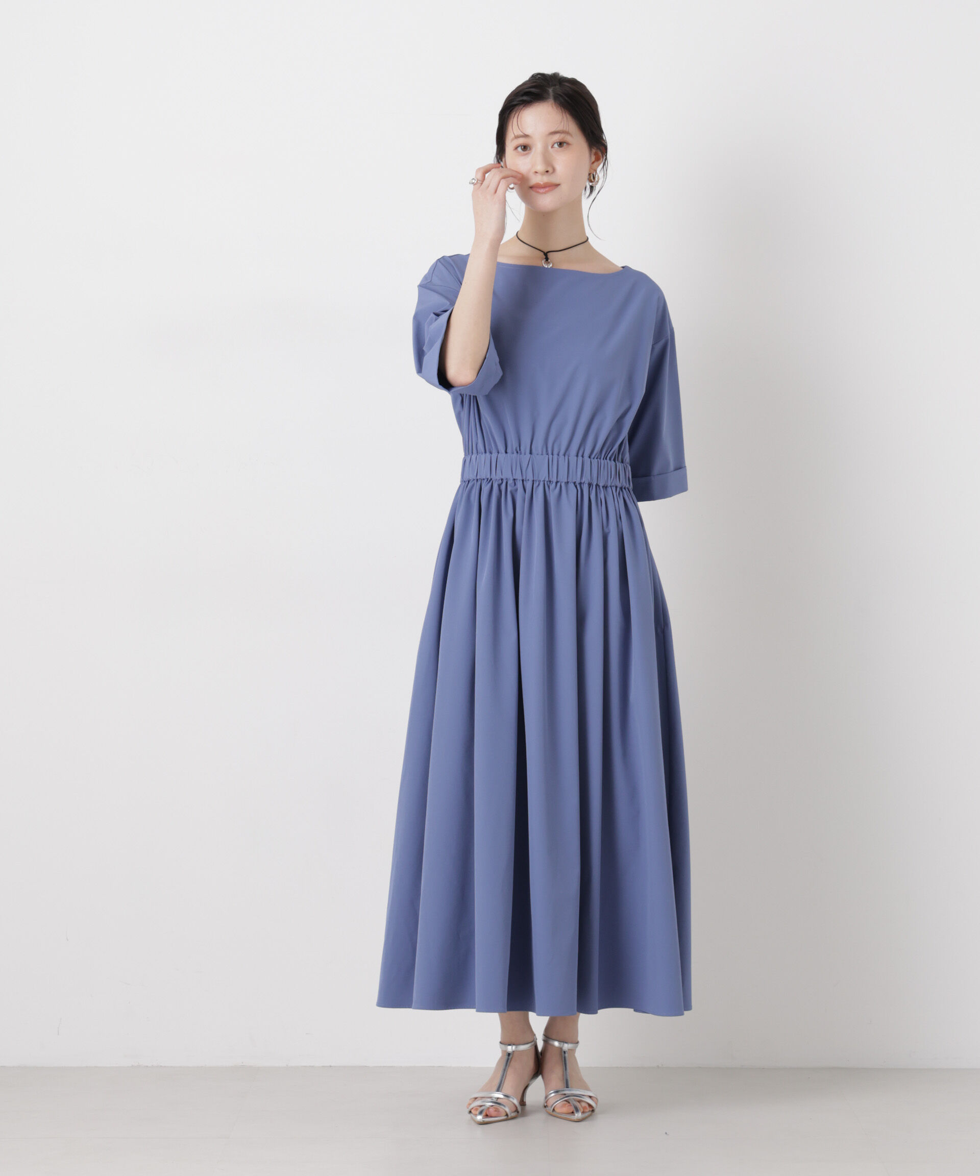 nano･universe「ウエストギャザーボートネックワンピース」|ワンピース|