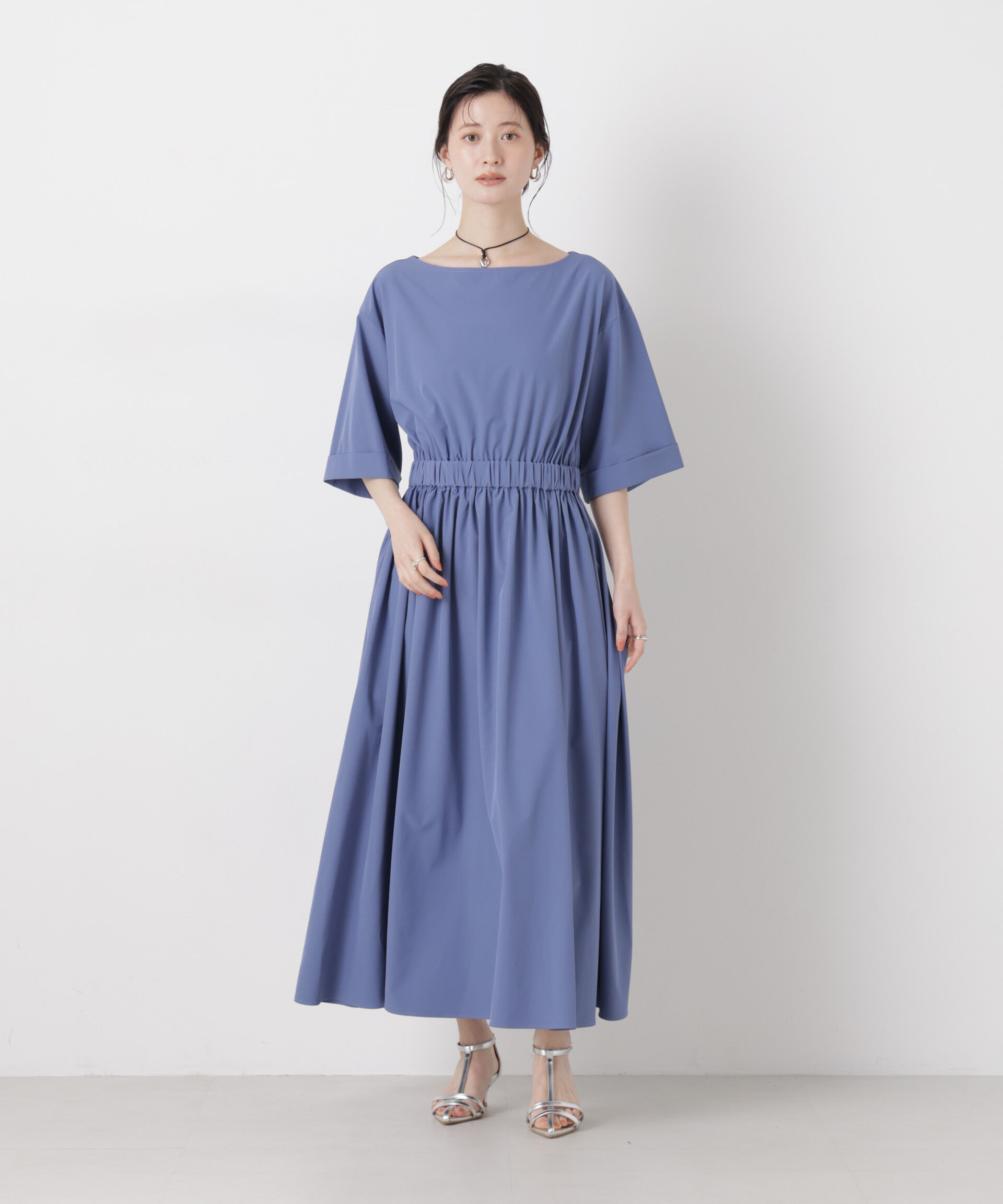 nano･universe「ウエストギャザーボートネックワンピース」|ワンピース|