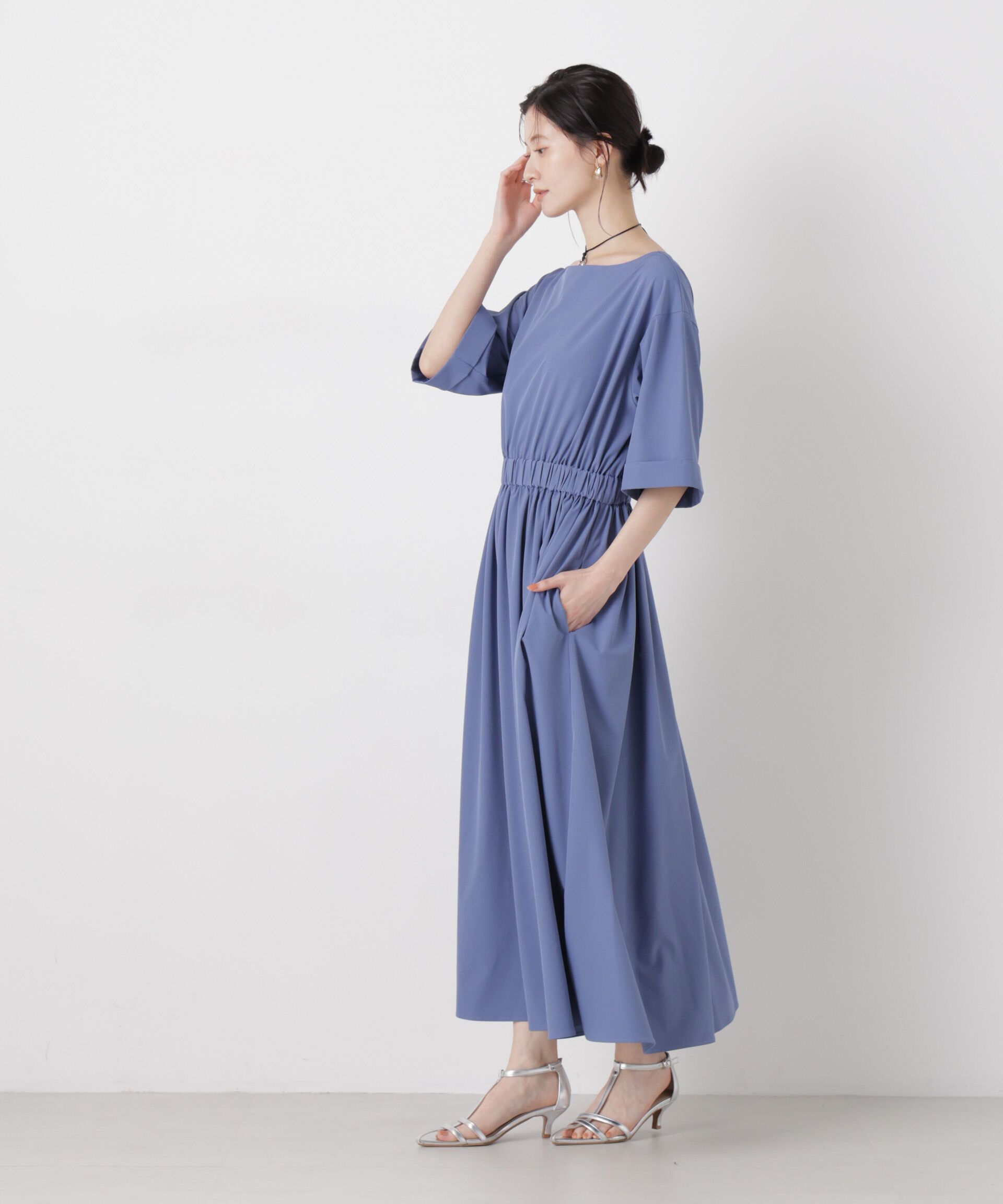 nano･universe「ウエストギャザーボートネックワンピース」|ワンピース|