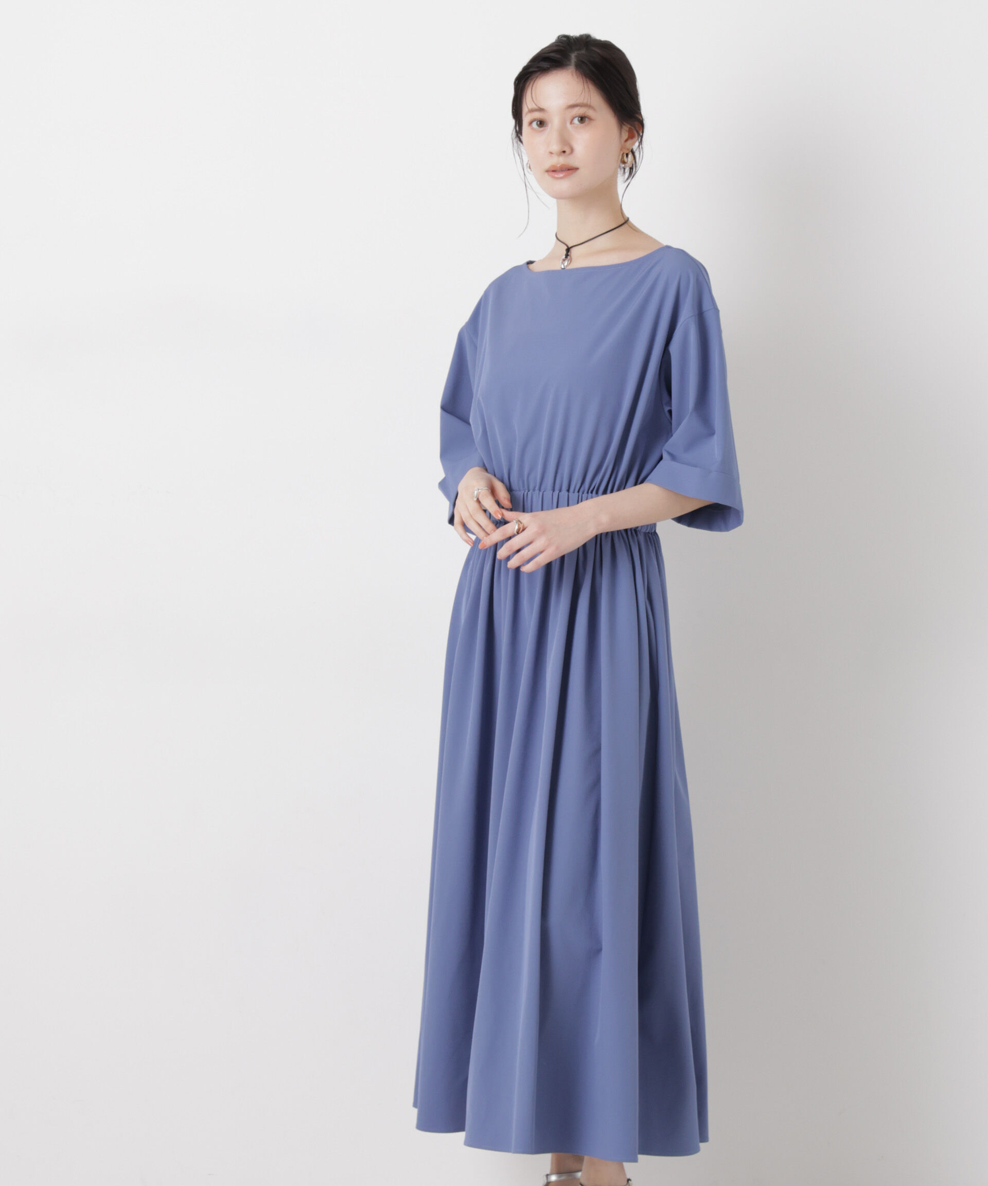 nano･universe「ウエストギャザーボートネックワンピース」|ワンピース|