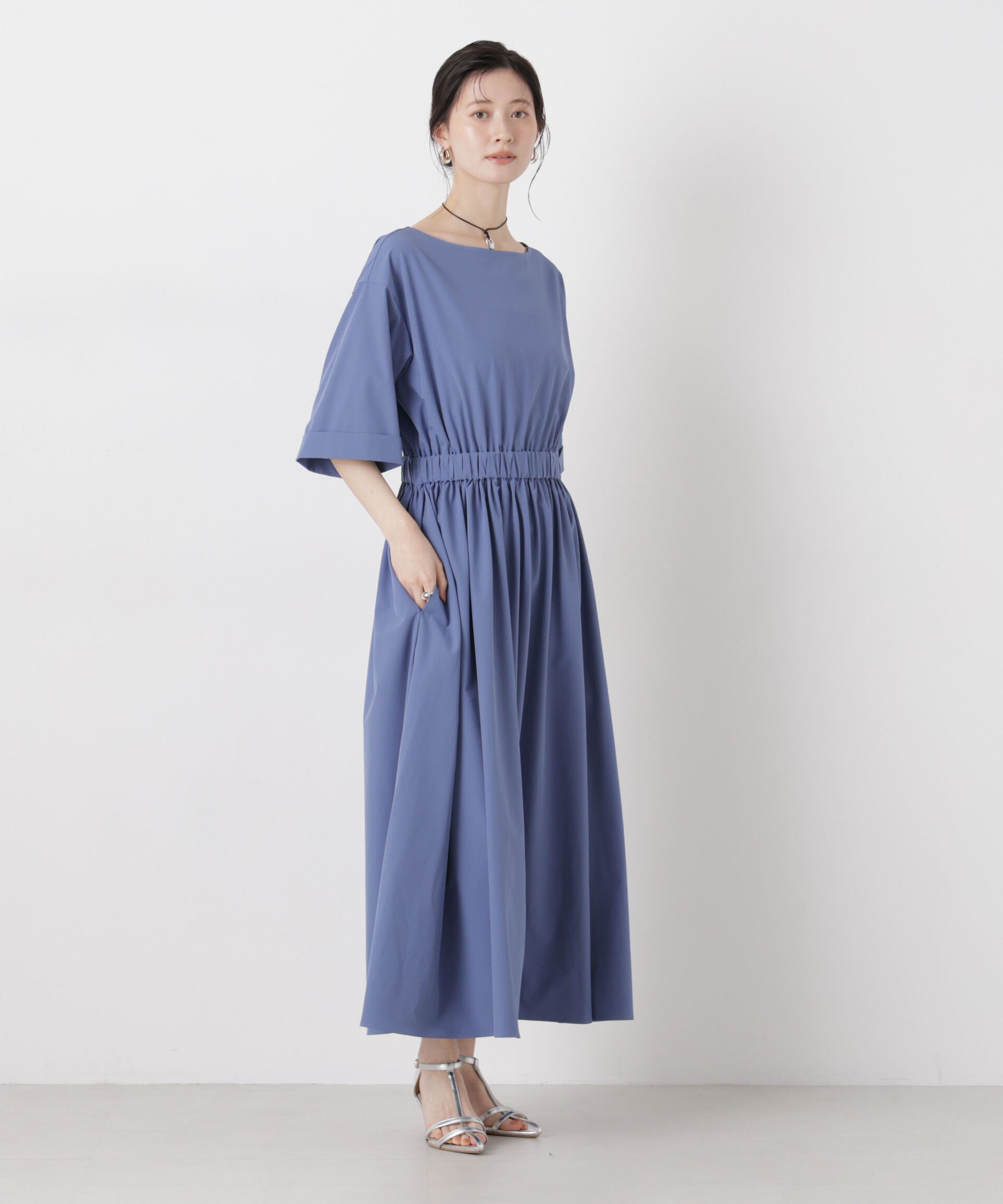 nano･universe「ウエストギャザーボートネックワンピース」|ワンピース|