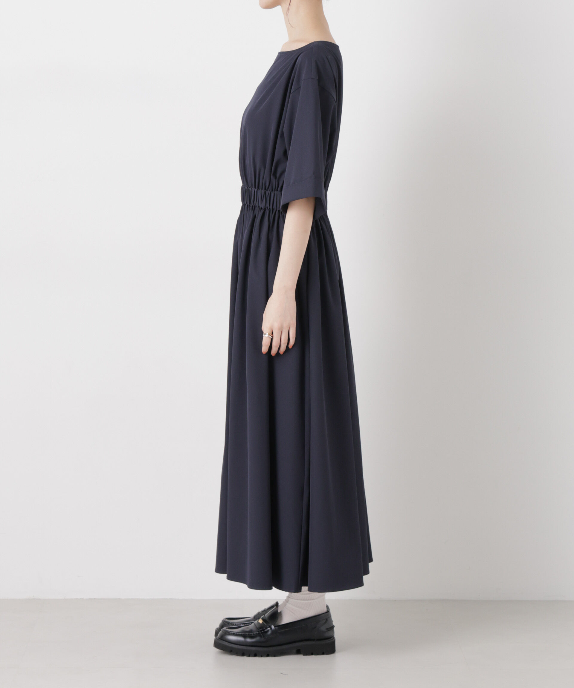 nano･universe「ウエストギャザーボートネックワンピース」|ワンピース|