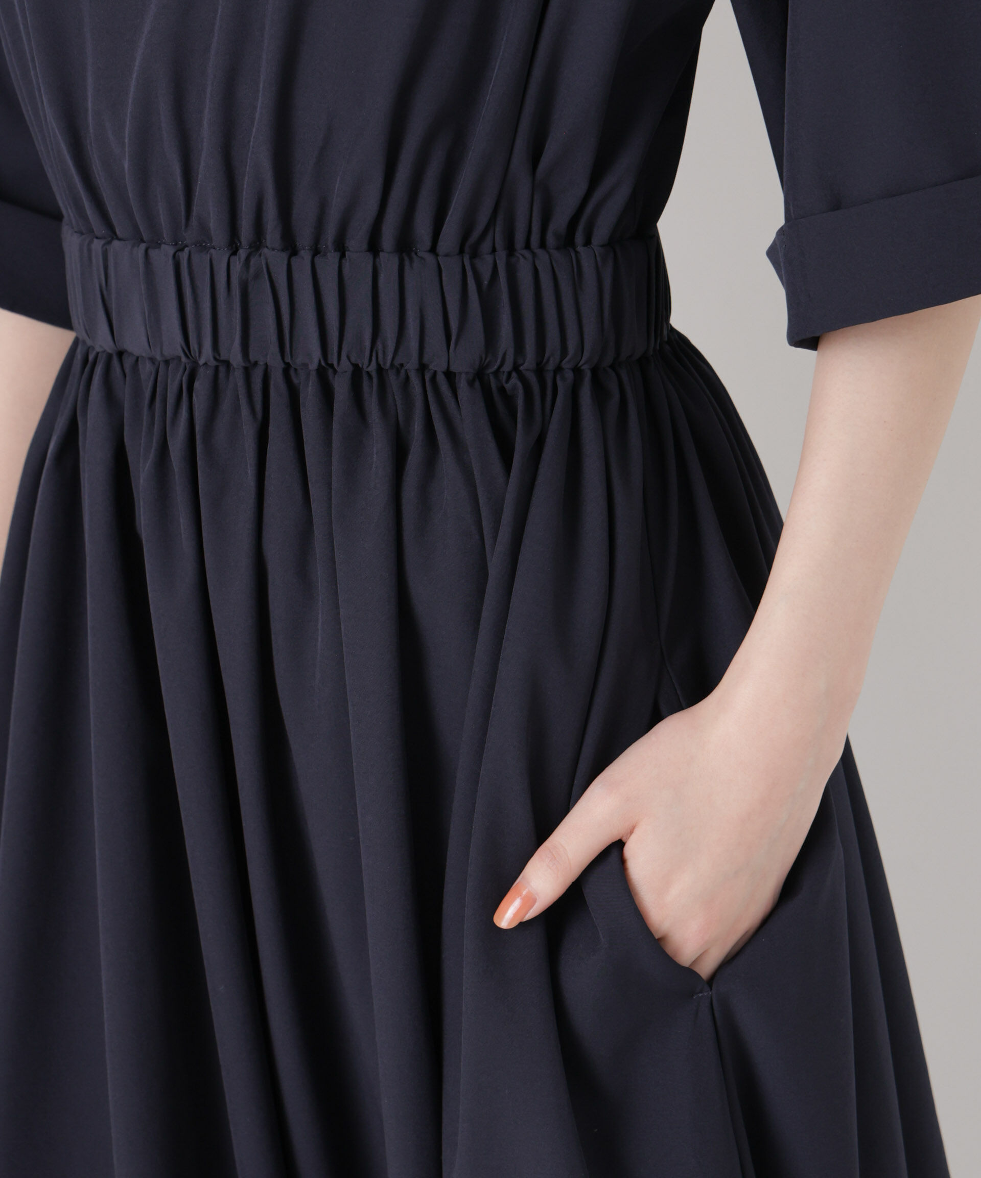 nano･universe「ウエストギャザーボートネックワンピース」|ワンピース|