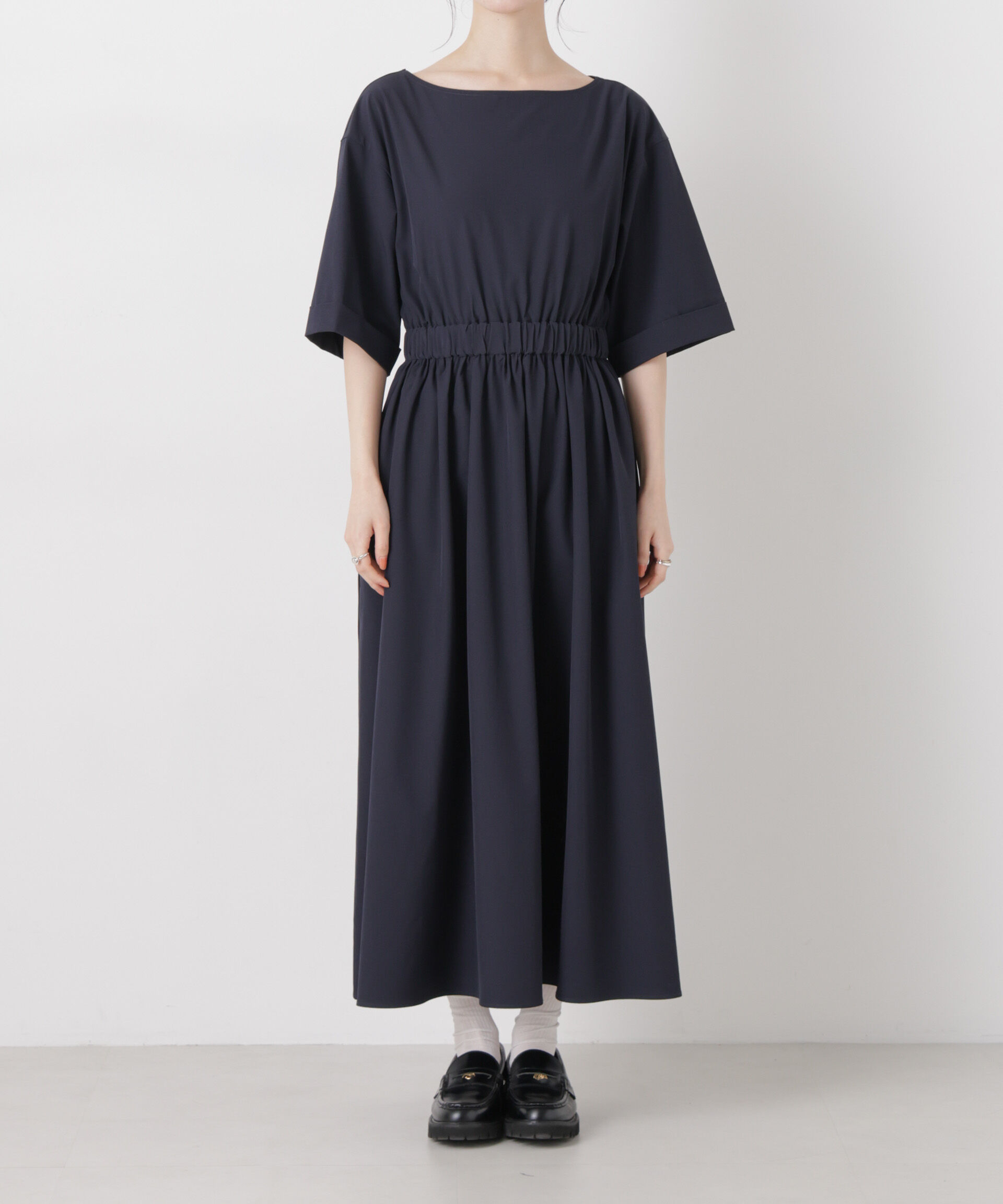 nano･universe「ウエストギャザーボートネックワンピース」|ワンピース|