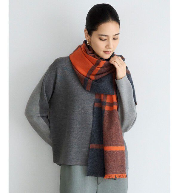 自由区「バイカラーチェック ストール」|ストール|オレンジ系
