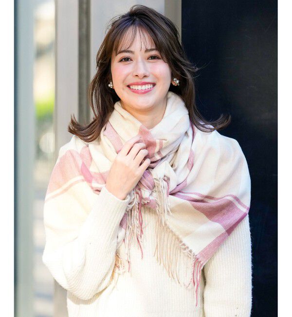 ANY SIS「【洗える】フワリーチェック ストール」|マフラー|ピンク