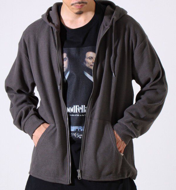 GLOSTER「【レイヤードに最適】起毛ワッフル 裾ドロストジップパーカー」|パーカー|