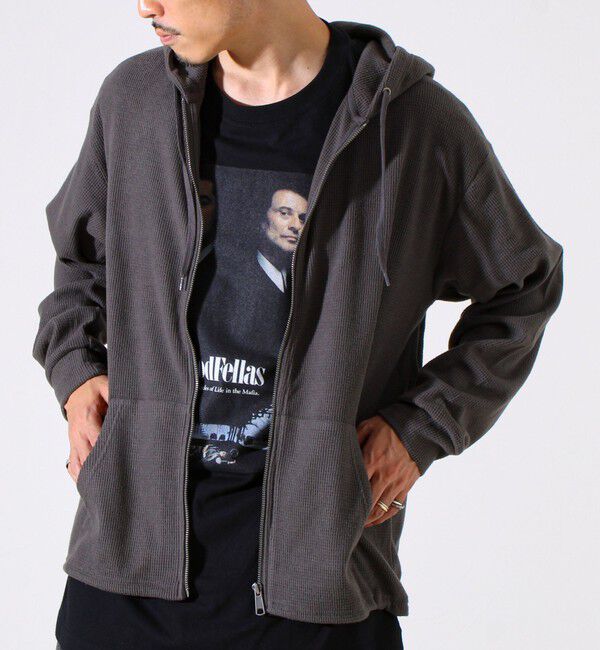 GLOSTER「【レイヤードに最適】起毛ワッフル 裾ドロストジップパーカー」|パーカー|