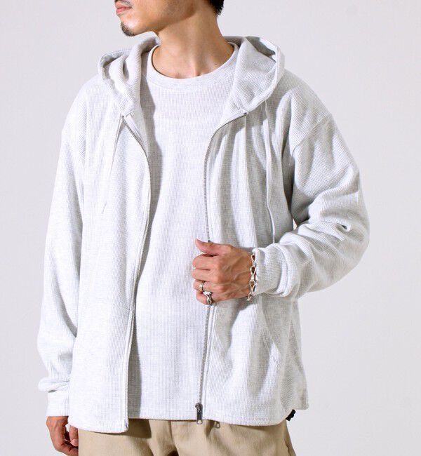 GLOSTER「【レイヤードに最適】起毛ワッフル 裾ドロストジップパーカー」|パーカー|ヘザ－グレー