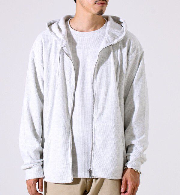 GLOSTER「【レイヤードに最適】起毛ワッフル 裾ドロストジップパーカー」|パーカー|