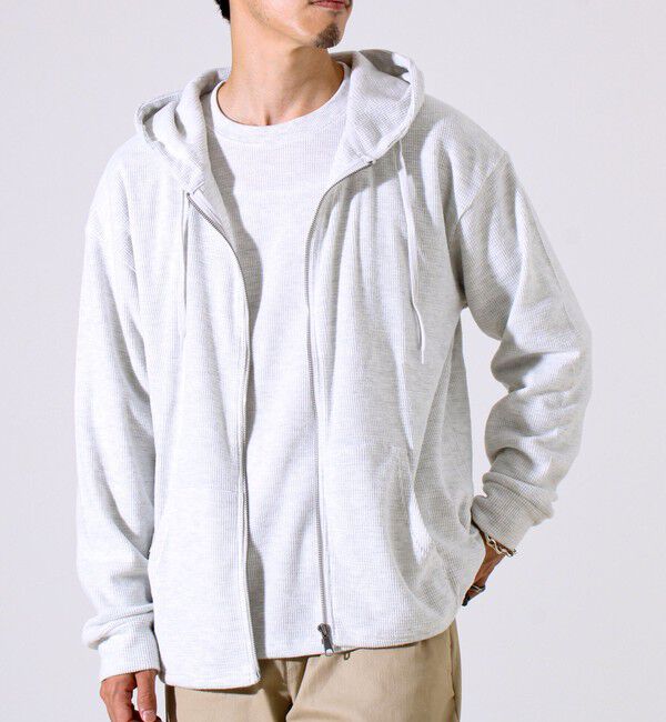 GLOSTER「【レイヤードに最適】起毛ワッフル 裾ドロストジップパーカー」|パーカー|