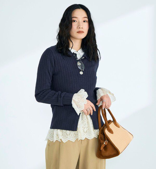 fredy emue「センタースリット衿付きプルオーバー」|ニット・セーター|