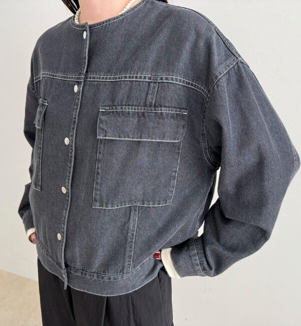 fredy emue「ニュアンスデニムノーカラージャケット」|ノーカラージャケット|