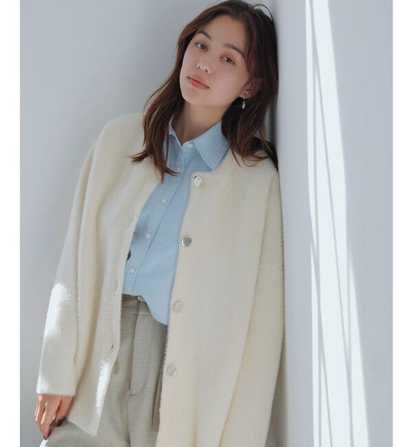VIS「接結メタルボタンミニフェザーニットコート」|ノーカラージャケット|