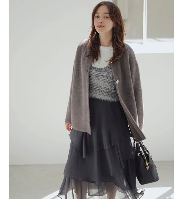 VIS「接結メタルボタンミニフェザーニットコート」|ノーカラージャケット|