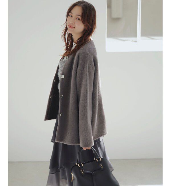 VIS「接結メタルボタンミニフェザーニットコート」|ノーカラージャケット|