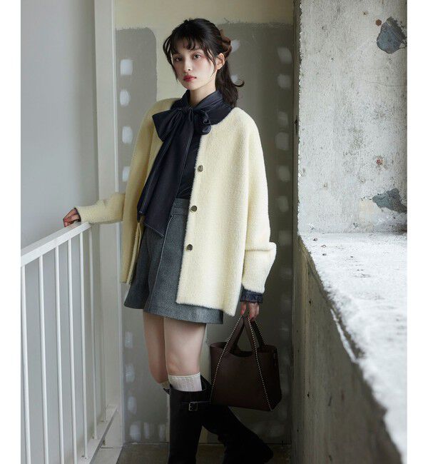 VIS「接結メタルボタンミニフェザーニットコート」|ノーカラージャケット|