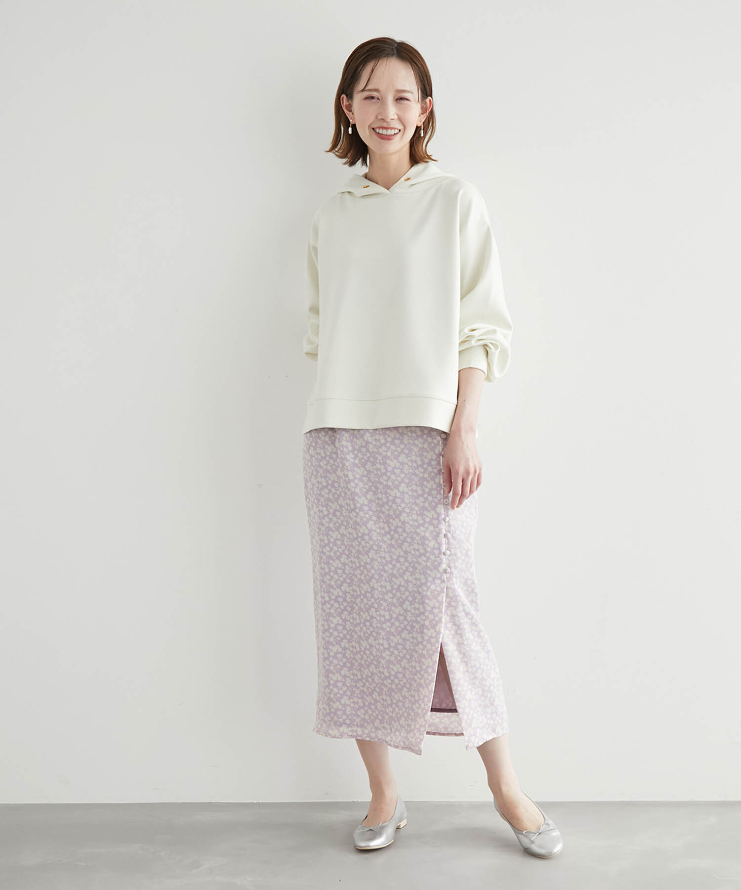 Rope&rsquo;Picnic「フラワープリントくるみ釦ラップスカート」|スカート|