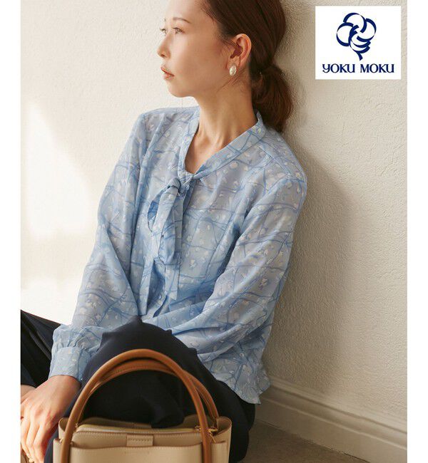 Rope&rsquo;Picnic「【YOKU MOKU/ヨックモック&times;ROPE' PICNIC】リボンブラウス」|シャツ・ブラウス|ブルー系(45)