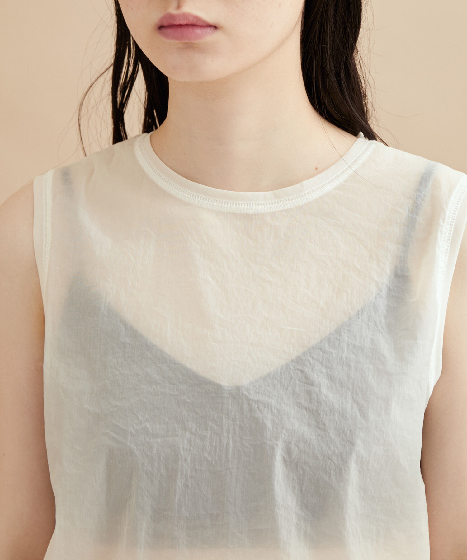 ADAM ET ROPE'「ストレッチタフタノースリーブTEE」|タンクトップ|