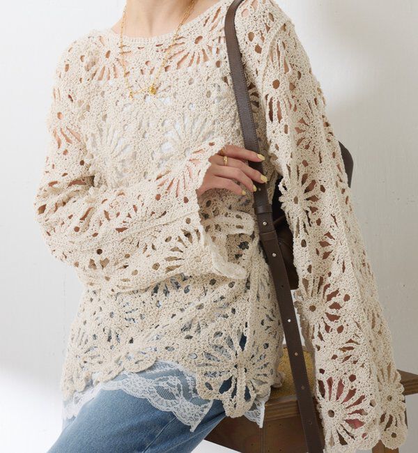  「フラワー柄クロシェニット」|ニット・セーター|アイボリー